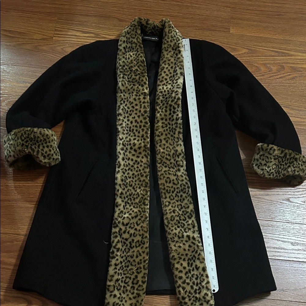 70s Vintae Donny Brooks USA Union Made Wool Black Coat & Faux Cheetah Lined 12 - Picture 5 of 12